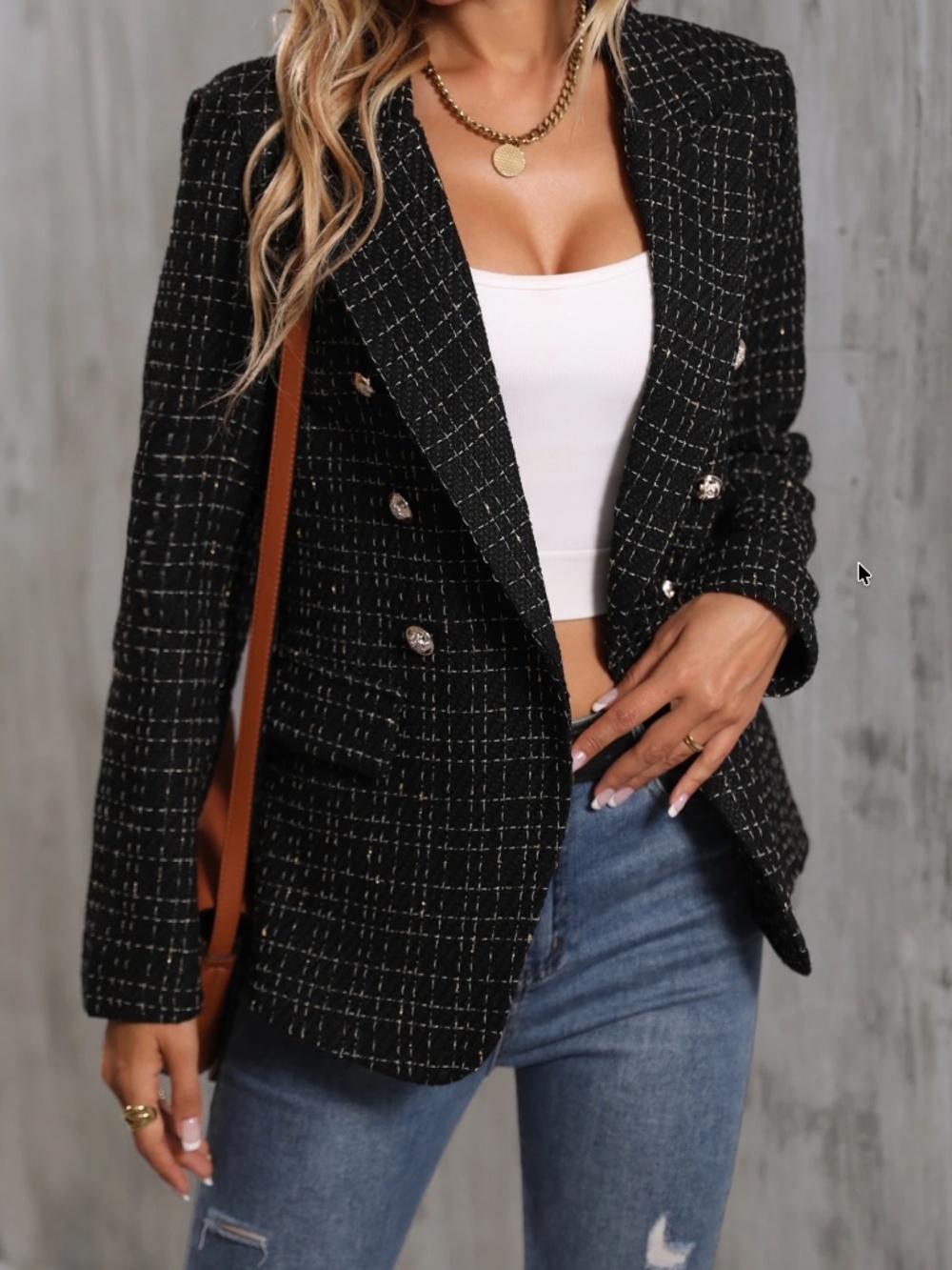 Classic Tweed Double Button Blazer Jacket - Picture 7 of 10